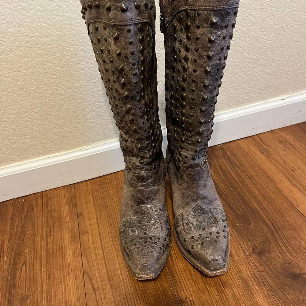 Studded Leather Knee-High Boots